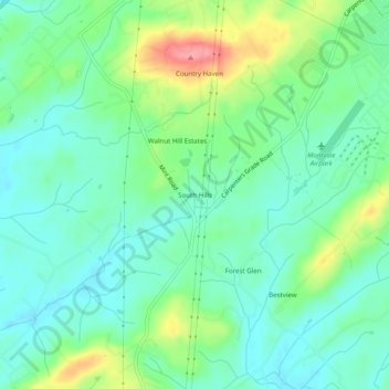 Carte topographique South Hills, altitude, relief