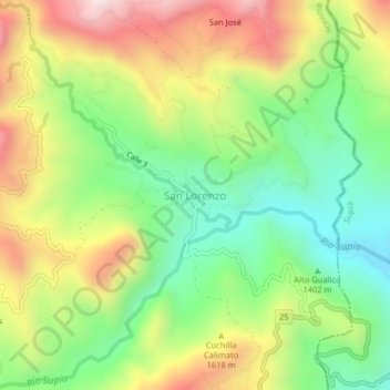 Carte topographique San Lorenzo, altitude, relief