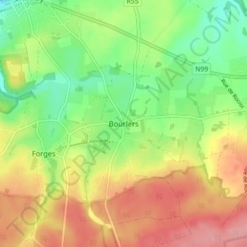Carte topographique Bourlers, altitude, relief
