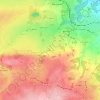 Carte topographique Les Boueix, altitude, relief