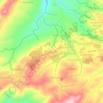 Carte topographique El bekhayria, altitude, relief
