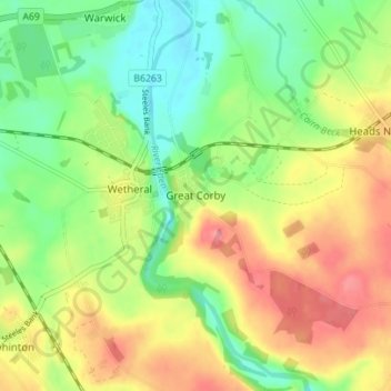 Carte topographique Great Corby, altitude, relief