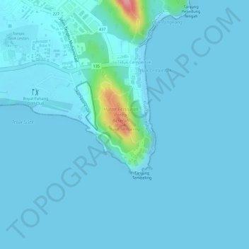 Carte topographique Bukit Tembeling, altitude, relief