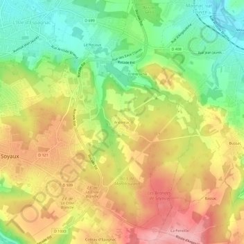 Carte topographique Antornac, altitude, relief