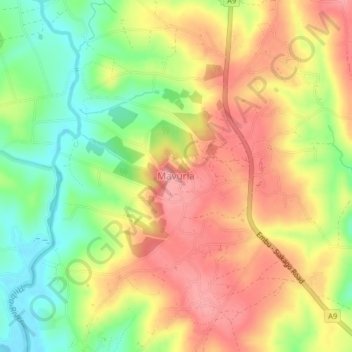 Carte topographique Mavuria, altitude, relief