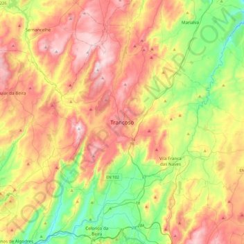 Carte topographique Trancoso, altitude, relief