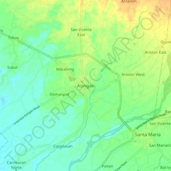 Carte topographique Asingan, altitude, relief