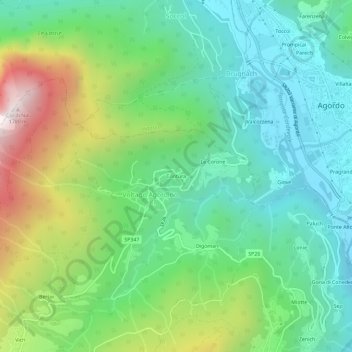 Carte topographique Contùra, altitude, relief