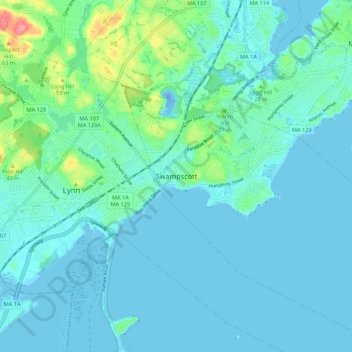 Carte topographique Swampscott, altitude, relief