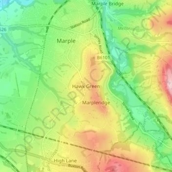 Carte topographique Hawk Green, altitude, relief