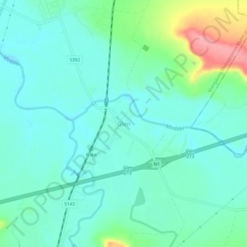 Carte topographique Glen, altitude, relief