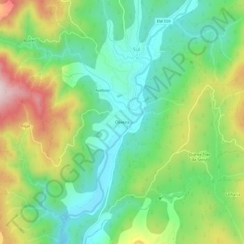 Carte topographique Oliveira, altitude, relief