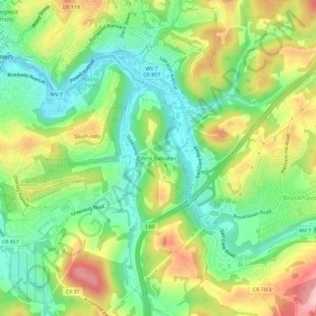 Carte topographique West Sabraton, altitude, relief