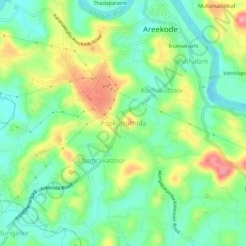 Carte topographique Pookottuchola, altitude, relief