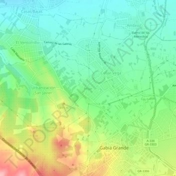 Carte topographique Híjar, altitude, relief
