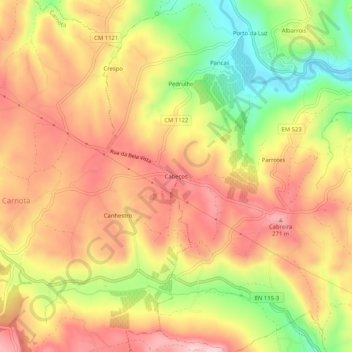 Carte topographique Cabeços, altitude, relief