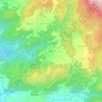 Carte topographique Cabo, altitude, relief