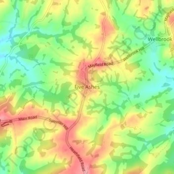 Carte topographique Five Ashes, altitude, relief