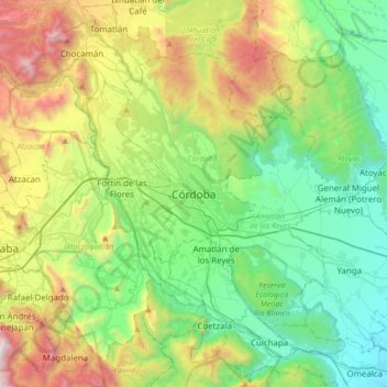 Carte topographique Córdoba, altitude, relief