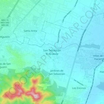 Carte topographique San Sebastián El Grande, altitude, relief