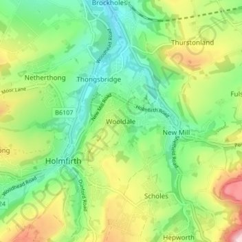 Carte topographique Wooldale, altitude, relief