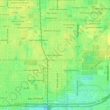 Carte topographique Altamira Heights, altitude, relief
