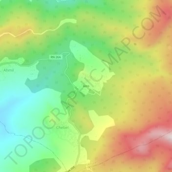 Carte topographique Azro, altitude, relief