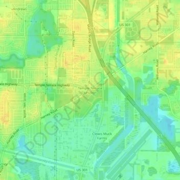 Carte topographique Temple Terrace Junction, altitude, relief
