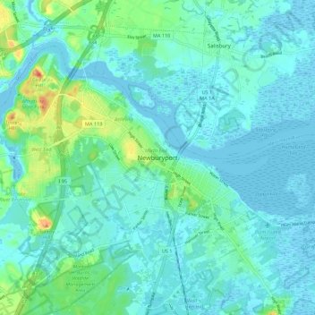 Carte topographique Newburyport, altitude, relief