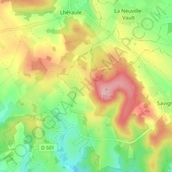Carte topographique Courcelles, altitude, relief