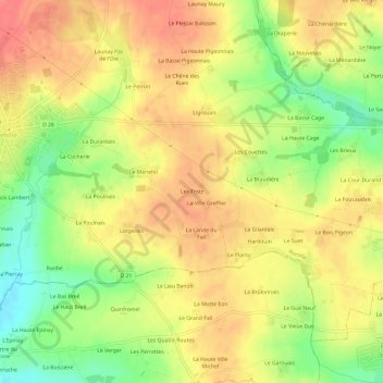 Carte topographique Les Frotz, altitude, relief