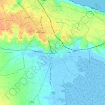 Carte topographique Moknine, altitude, relief
