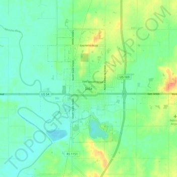 Carte topographique Iola, altitude, relief