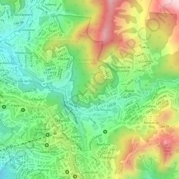 Carte topographique Los Yarumos, altitude, relief
