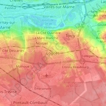 Carte topographique Lognes, altitude, relief