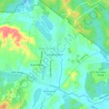 Carte topographique Simpah Selatan, altitude, relief