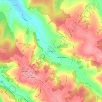 Carte topographique Les Vallées, altitude, relief