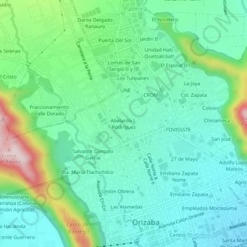 Carte topographique Abelardo L. Rodríguez, altitude, relief