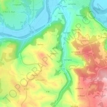 Carte topographique Plagnes, altitude, relief