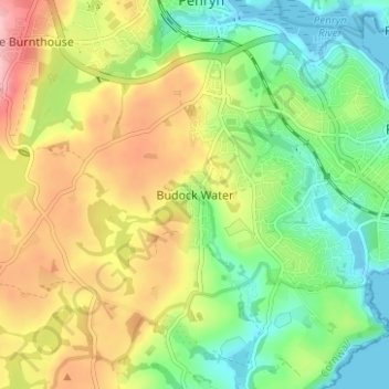 Carte topographique Budock Water, altitude, relief