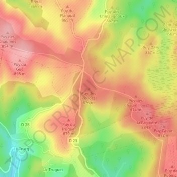 Carte topographique Puy des Pouges, altitude, relief