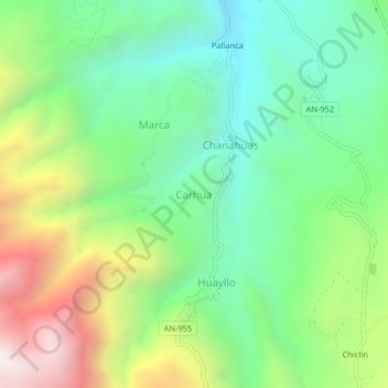 Carte topographique Carhua, altitude, relief