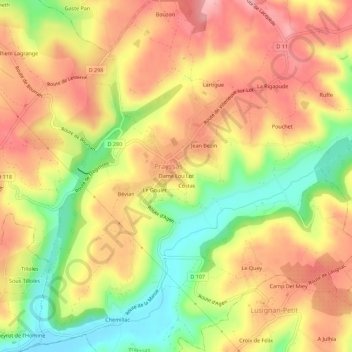 Carte topographique Dame Lou Lot, altitude, relief