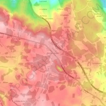 Carte topographique Montesalgueiro, altitude, relief