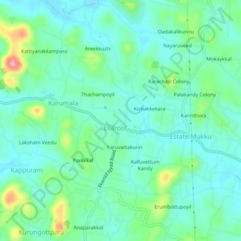 Carte topographique Mangattivayal, altitude, relief