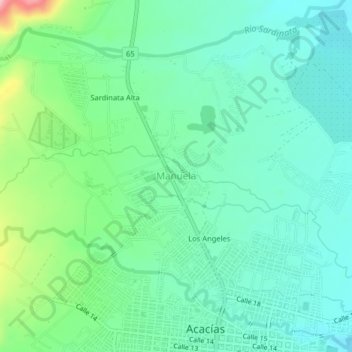 Carte topographique Manuela, altitude, relief