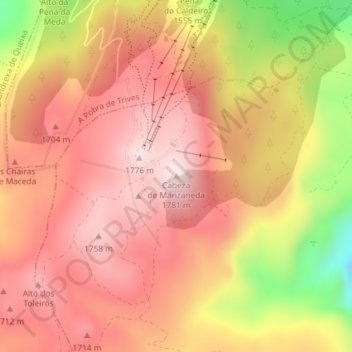 Carte topographique Cabeza de Manzaneda, altitude, relief