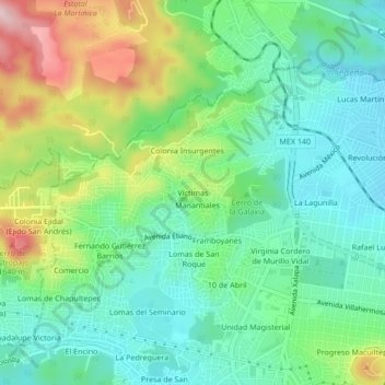 Carte topographique Víctimas, altitude, relief