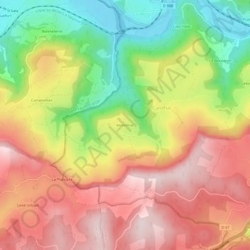 Carte topographique Verteilhac, altitude, relief