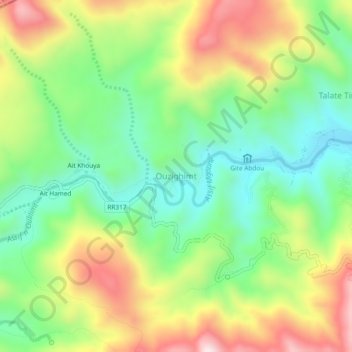 Carte topographique Ouzirimt, altitude, relief